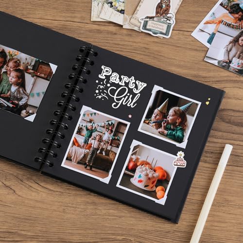 potricher 7 x 7 Inch Small DIY Scrapbook Photo Album 40 Pages, Black - color: Black, size: 7 Inch 40 Pages