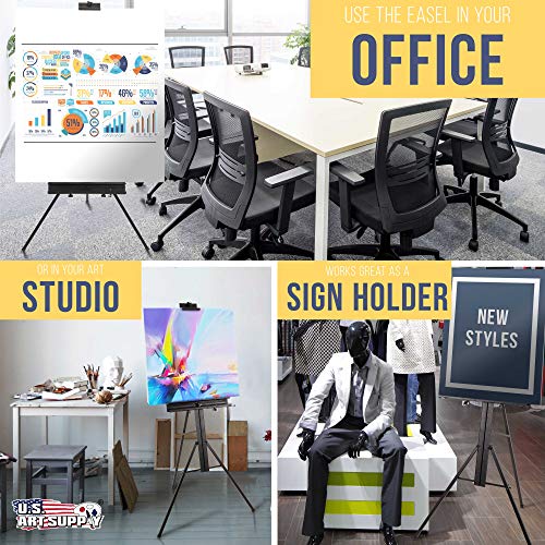 U.S. Art Supply 69" High Aluminum Single Mast Artists Studio Easel Stand for Sign and Floor Display - Heavy Duty Adjustable Extra Large Canvas Height Up to 47" - Palette Holder, Brush Rest, Painting
