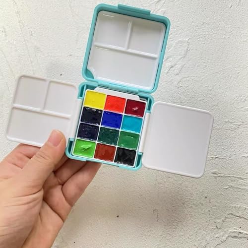 Travel Portable Watercolor Paint Set，24-Well Empty Watercolor Palette Paint Mixing Tray Blue - color: Blue
