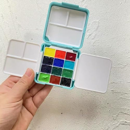 Travel Portable Watercolor Paint Set，24-Well Empty Watercolor Palette Paint Mixing Tray Blue - color: Blue