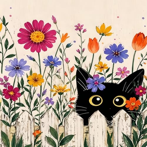 5D Flower Diamond Painting Kits for Adults,Cute Black Cat Diamond Art Kits - color: KM1219-1