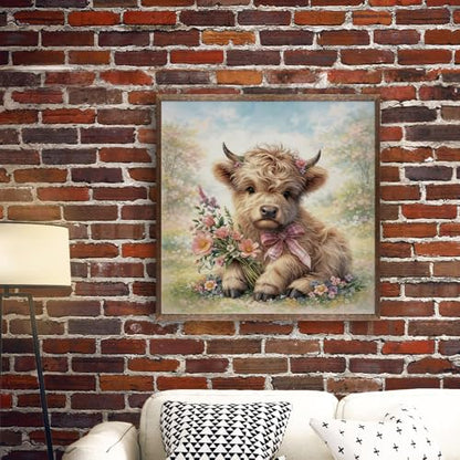 5D Diamond Painting Kits for Adults_beginners，Diamond Art Cow， Diamond Painting Kits Cow Highland Cow with Flowers Full Drill Diamond Art Kit 14x14 Inch - color: FYZZ-152
