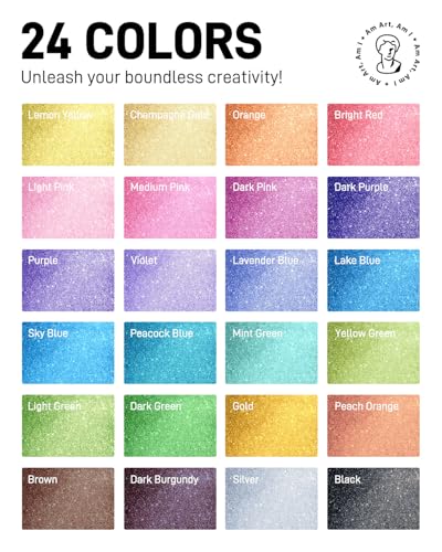 JusArt 24 Colors Glitter Markers, Glitter Pens, 0.7mm Acrylic Paint Markers