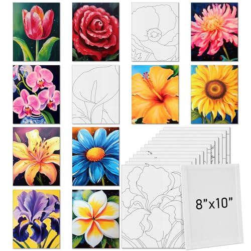 Tinlade 12 Pcs Pre Drawn Canvas for Painting Stretched,Abstract Flower - size: Abstract Flower