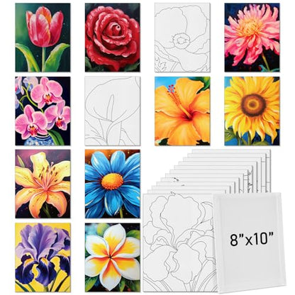 Tinlade 12 Pcs Pre Drawn Canvas for Painting Stretched,Abstract Flower - size: Abstract Flower