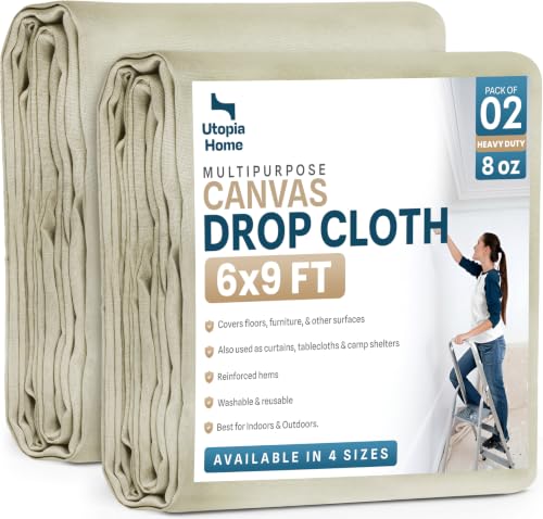 Canvas Drop Cloth 6x9 Ft, Drop Cloth for Painting, 2 Pack | Washable and Reusable, Canvas Fabric, Furniture & Floor Protection, Highly Absorbent, Duck Dropcloth - size: 6ft X 9ft ( Pack of 2 )