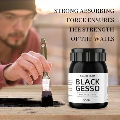 Falling in Art 16.9 Oz Black Gesso Primer for Acrylic &Oil Painting | Non-Toxic Canvas Primer Surface Prep Medium, Mixable Black Gesso Primer for Canvas, Wood, Paper, Plastic - color: Black