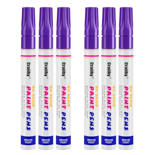 Purple Paint Markers, 6 Pack Oil-Based Waterproof Quick Dry Permanent Paint Pen Set for Rocks Painting, Wood, Fabric, Plastic, Canvas, Glass, Mugs, Metal, Tire, Stone, DIY Craft - color: Purple