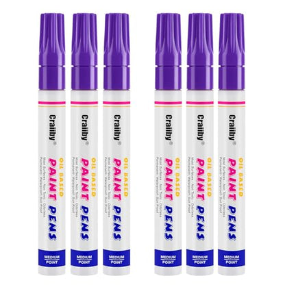 Purple Paint Markers, 6 Pack Oil-Based Waterproof Quick Dry Permanent Paint Pen Set for Rocks Painting, Wood, Fabric, Plastic, Canvas, Glass, Mugs, Metal, Tire, Stone, DIY Craft - color: Purple