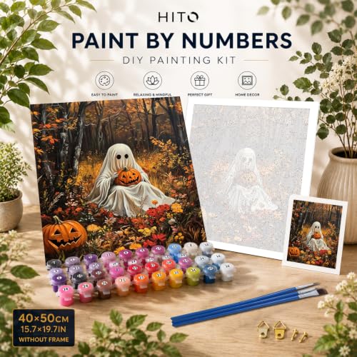 HITO Halloween Paint by Numbers Kit for Adults Ghost 16x20 Inch Frameless - color: Ghosts and Pumpkins