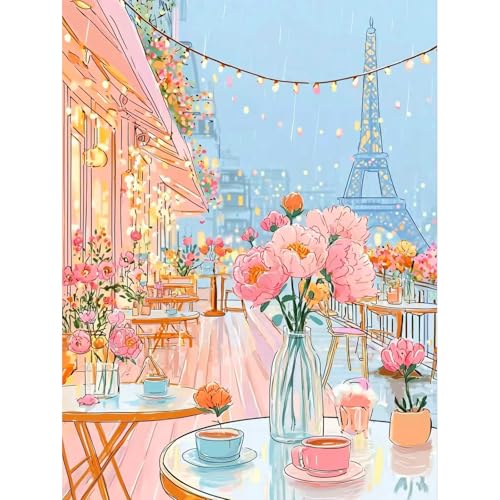 MRMIOOM DIY Rainy Paris Diamond Art Kits for Adults, 5D Paris Street Landscape Full Drill Round Diamond Dots Paintings for Beginners, Gem Art Painting Kits for Home Decor (11.8x15.7inch) - color: D020-US