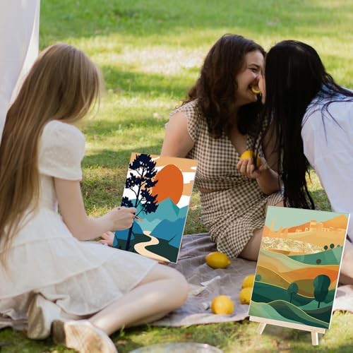 Sherr 24 Pcs Pre Drawn Canvas for Painting Adult Pre Printed Canvas Bulk Sip and Paint Kit Stretched Panels Paint Set for Theme Valentine Painting Night Party Favor(Mountain,8 x 10 Inch) - size: 8 x 10 Inch, style: Mountain