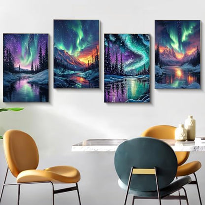 4 Pack Framed Paint by Numbers Kit for Adults Aurora with Wooden Easel - color: FOP4P-07