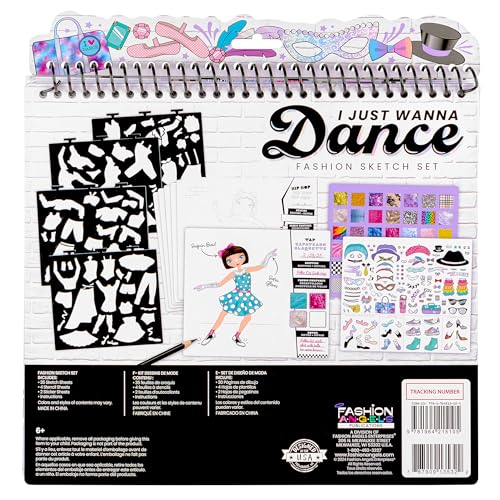 Fashion Angels I Just Wanna Dance Fashion Sketch Set | Create Dance-Themed Outfits with 35 Sketch Pages, 100+ Stickers & Stencils, Fun Craft Kit for Kids - color: I Just Wanna Dance