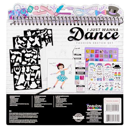 Fashion Angels I Just Wanna Dance Fashion Sketch Set | Create Dance-Themed Outfits with 35 Sketch Pages, 100+ Stickers & Stencils, Fun Craft Kit for Kids - color: I Just Wanna Dance