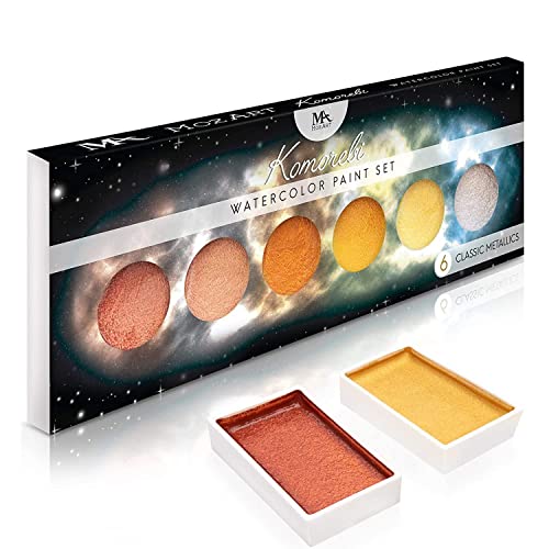 MozArt Komorebi Metallic Watercolor Paint Set – 6 Shimmer Colors Kit | Pearlescent Shimmer Glitter Watercolor Art Supplies – Portable Lightweight Gift for Artists, Students, Kids & Hobbyists - color: Metallic Watercolor Paint Set – Set of 6 Colors
