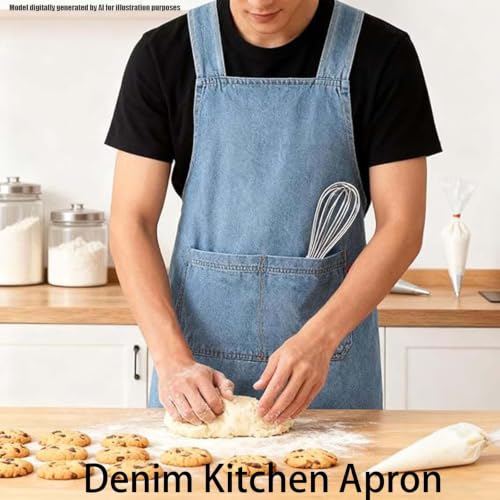 Adult Cross Back Apron, Stain Resistant Cotton Apron with Pockets ﻿ | Denim Cross Back Aprons, Cotton Apron Suitable for Gardens and Kitchens, with Pockets for Easy Carrying of Tools - color: B
