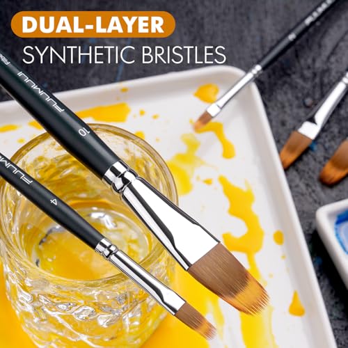 5Pcs Dual-Layer Grainer Paint Brush Set – Fuumuui Texture Comb/Filbert Brushes for Grass, Fur, Trees, Landscape – Synthetic Bristles for Watercolor, Acrylic, Painting Artist Tool - color: Dark Green