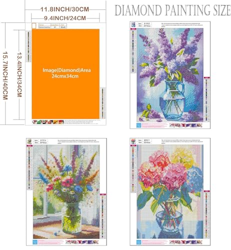 Axquilon 3 Pack Flowers Diamond Art Kits for Adults 12x16inch | Diamond Painting Kits for Adults, 5D Round Full Drill Vase Gem Art Paint by Diamonds Pictures DIY Crafts Kits - color: 3 Pack Vase