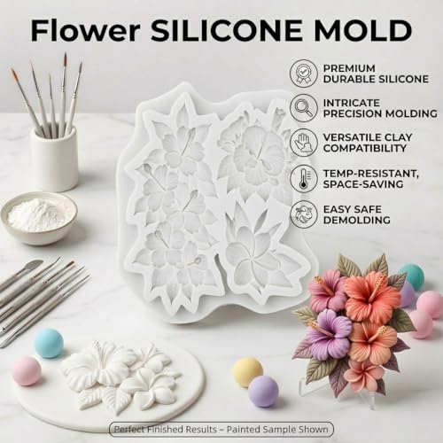 Flower Polymer Clay Mold Hibiscus Plumeria Flower Silicone Molds - color: Style G
