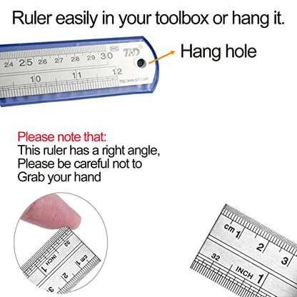 YouOKLight Metal Ruler Set, Stainless Steel 6 Inch and 12 Inch Rulers with Inches and Centimeters, Metric Precision Measuring Drawing Ruler, Silver