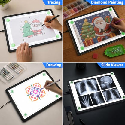 LEACUBER A4 Tracing Light Box with Bag, Magnetic Diamond Art Light Board with Side Buttons, Super Bright Light Pad for Diamond Painting, Corded Light Table for Sketching, Drawing, Weeding Vinyl - size: A4 with Carry Bag