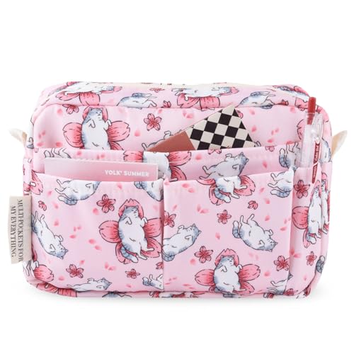 Multiple Pockets Portfolio Organizer with Zippered,Storage Pencil Pouch Bag - color: Petal Cat