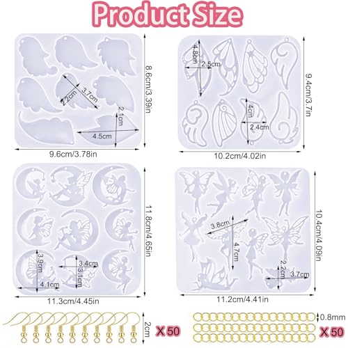 104Pcs Geometric Resin Earring Molds Kit, Wing Angel Shaped Earrings Silicone Mold for Epoxy Resin Dangle Drop Jewelry Molds Making Kit with 100 Earring Hook for Earrings Necklace Pendants (Wing) - color: Wing
