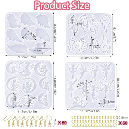 104Pcs Geometric Resin Earring Molds Kit, Wing Angel Shaped Earrings Silicone Mold for Epoxy Resin Dangle Drop Jewelry Molds Making Kit with 100 Earring Hook for Earrings Necklace Pendants (Wing) - color: Wing