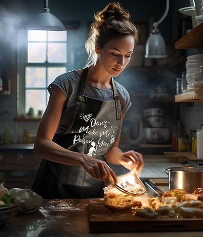Funny Aprons for Women with Pockets for Baking Cooking,Cute Birthday Christmas Gifts for Mom Wife Friends Sister - color: Black