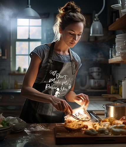 Funny Aprons for Women with Pockets for Baking Cooking,Cute Birthday Christmas Gifts for Mom Wife Friends Sister - color: Black
