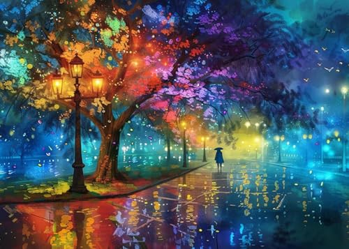 ZeeLionArt Diamond Art Kit, Colorful Night Street View, 16 x 12 Inch | 5D DIY Scenery Full Round Drill Diamond Painting Kit for Adults & Beginners, Home Wall Decor Craft Gift - color: DP04188