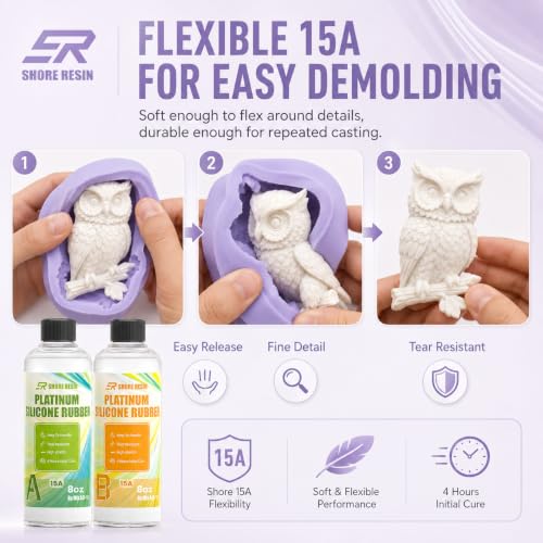 Platinum Silicone Mold Making Kit 16 oz, 15A, 1:1 Self-Degas | 16 oz platinum silicone, 1:1 mix, flexible 15A, self-degassing flow and fine-detail casting for reusable craft molds.