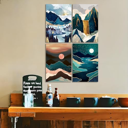 Muzagroo Art 4 Pcs Paint by Numbers Kits for Adults Framed Canvas with Wooden Easel DIY Abstract Landscape Acrylic Oil Paintings Kits Paint by Numbers on Canvas Wall Art (8x12 inch) - color: Abstract Landscape