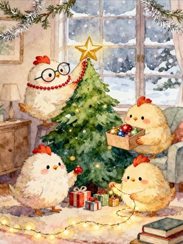 ijbnhd Christmas Tree Diamond Art Kits for Adults, 5D Chickens 12x16inch | Christmas Diamond Painting Kits for Adults, Round Full Drill Gem Art Kits for Beginners DIY Chickens for Wall Decor - color: Christmas Tree Chickens, size: 12x16in(30x40cm)