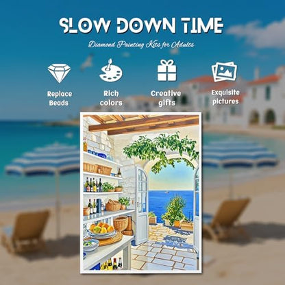 DOTZSO 6PCS Seaside Diamond Painting Art Kits for Adults Beginner 12x16 in | 5D Full Drill Resin, Landscape Pattern, Fits All Ages, Leisure Craft, Stress Relief, Wall/Shelf Display, All-Occasion Gift - color: AAB1 Seaside