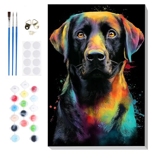 Bowetile Framed Colorful Dog Paint by Numbers Kit for Adults, Adults' Paint-by-Number Kits on Canvas, Painting by Numbers Animal, Acrylic Dog Number Painting for Home Wall Decor, 8x12in - color: Colorful Dog