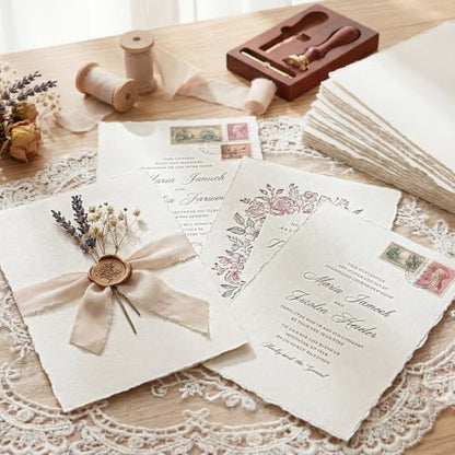 50 Sheets Deckled Edge Handmade Paper, 7 x 10 in, 160 GSM | Rough Cold-Pressed Texture, Handmade Deckle Edge, for Invitations, Cards, Watercolor and Crafts - size: 7x10 Inch