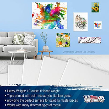 U.S. Art Supply 18 x 36 inch Stretched Canvas 12-Ounce Triple Primed, 3-Pack - Professional Artist Quality White Blank 3/4" Profile, 100% Cotton, Heavy-Weight Gesso - Acrylic Pouring, Oil Painting - size: 18-x-36-inch