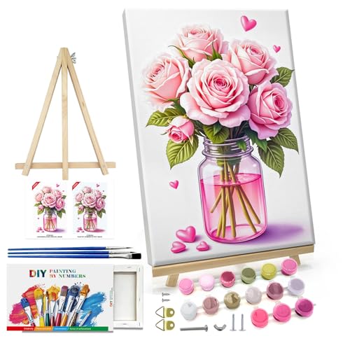 ATDMS Paint by Numbers Kit for Adults with Frame Flowers Paint by Number with Easel Floral Adult Paint by Number Kits Framed Canvas DIY Acrylic Oil Painting Kits for Home Wall Decor 8x12 Inch - color: Flowers 264