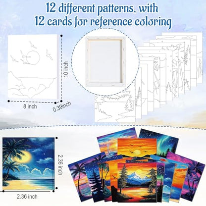 Sherr 12 Pcs Pre Drawn Canvas for Adults,Summer Sunset,8 x 10 Inch - size: 8 x 10 Inch, style: Summer Sunset