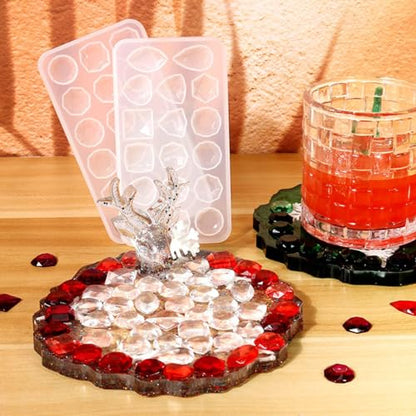 KuuGuu 4 PCS Gemstone Silicone Mold Clear Resin Molds Jewelry Casting Molds for Making DIY Crafting, Earring, Pendant, Studs Jewelry Epoxy Crafting Projects