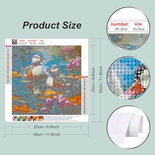 hill froeistung 5D Colorful Bird Diamond Art Painting Kits for Adults,Lake,Flower Diamond Art for Beginners, DIY Full Drill Mallard Duck Diamond Art Painting(12X12 inch) - color: HF-A024