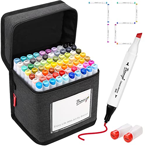 Bianyo 72 Colors Alcohol Markers Set, Dual Tip Fine & Chisel Art Markers with Black Carry Case, Ideal For Coloring Books, Blending, Drawing & Sketching, A Perfect Holiday Gift for Artists - color: 72 Classic Colors – Black Bag