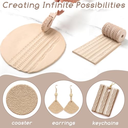 AceOrbit 6 pcs Clay Texture Rollers, for Modeling, Painting & Glaze Design, Pottery Tools Set