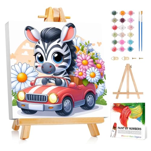 Reivworl Zebra Paint by Numbers Kit for Kids with Frame 8×8 inch | Zebra Paint by Number for Kids Age 6-8-12, Acrylic Paint by Numbers for Gifts and Decor - color: Style-20, size: 8×8inch