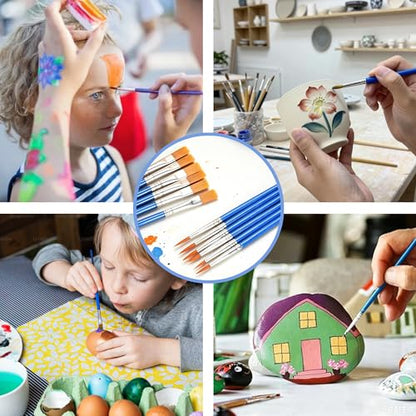 200 Pcs Small Paint Brushes Bulk, 100 Flat & 100 Round Pointed Acrylic Paint Brushes for Kids Classroom, Art Watercolor Brushes for Canvas Face Painting Touch Up