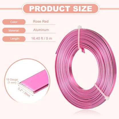 uxcell 18 Gauge Flat Aluminum Wire, 16.40 ft 5mm Wide Aluminum Crafts Wire for Flower Bonsai Crafts Carving DIY Bezel Sculpting Gem Metal Wrap, Rose Red - color: Rose Red, size: 5mm