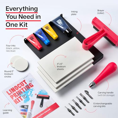 Linocut Printing Kit - Stamp Making Carving Tools - Crafts for Adults - Easter Unique Gifts - Teen Boy Gifts - Birthday Gift Ideas for Women - Hobbies DIY Kits for Adults, Boys, Girls, Women, Men