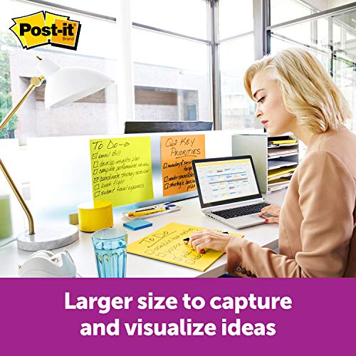 Post-it Super Sticky Notes, 3x3 in, 6 Pads, 2X The Sticking Power, Energy Boost Collection, Bright Colors (Orange, Pink, Blue, Green,Yellow),Recyclable (654-6SSAU) & Super Sticky Big Notes